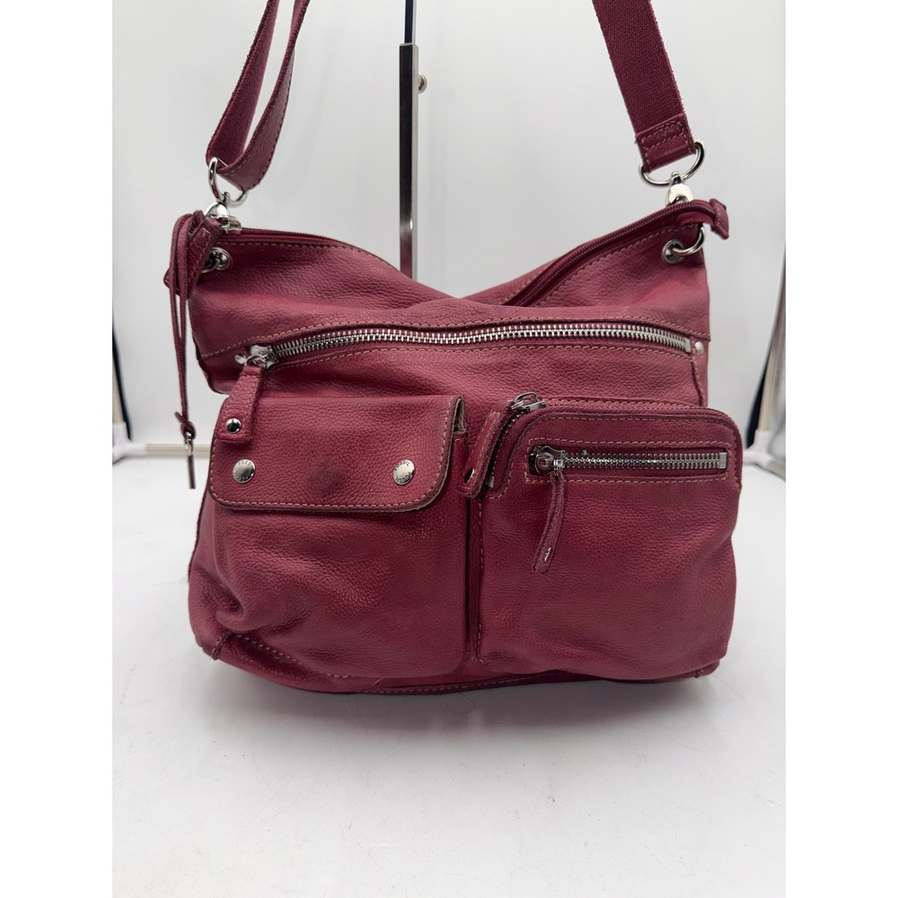 Fossil Burgundy Pebbled Leather Crossbody Bag Messenger Wine Utility Pocket